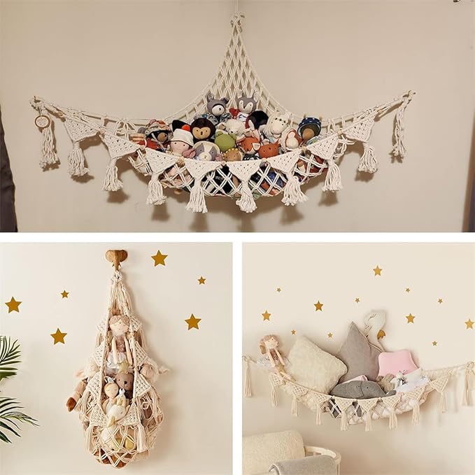 Stuffed Animals Toy Storage Hammock Wall Hanging Net Corner Hanging Organizer Bedroom Plush Toy Holder for Room Decor 47.2 Inch