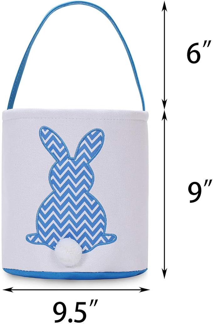 MONOBLANKS Easter Bunny Basket Bags, Rabbit Bucket Tote for Easter Egg Hunts Decorations Candy Gifts Storage (Blue(wave))