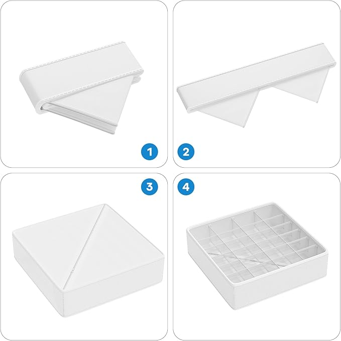Classical Leather Sock Underwear Drawer Organizer clothes, Closet Dividers,64 Cell (16+24+24) Foldable Leather Storage Box for Panties, Ties, Accessories(3 Pack)