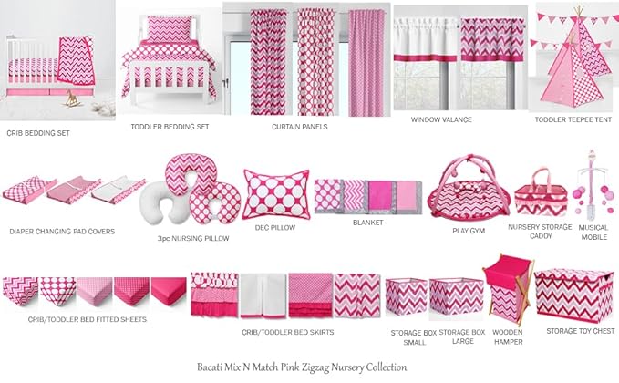 Bacati Pin Stripes Nursery Fabric Storage Caddy with Handles, Fuchsia