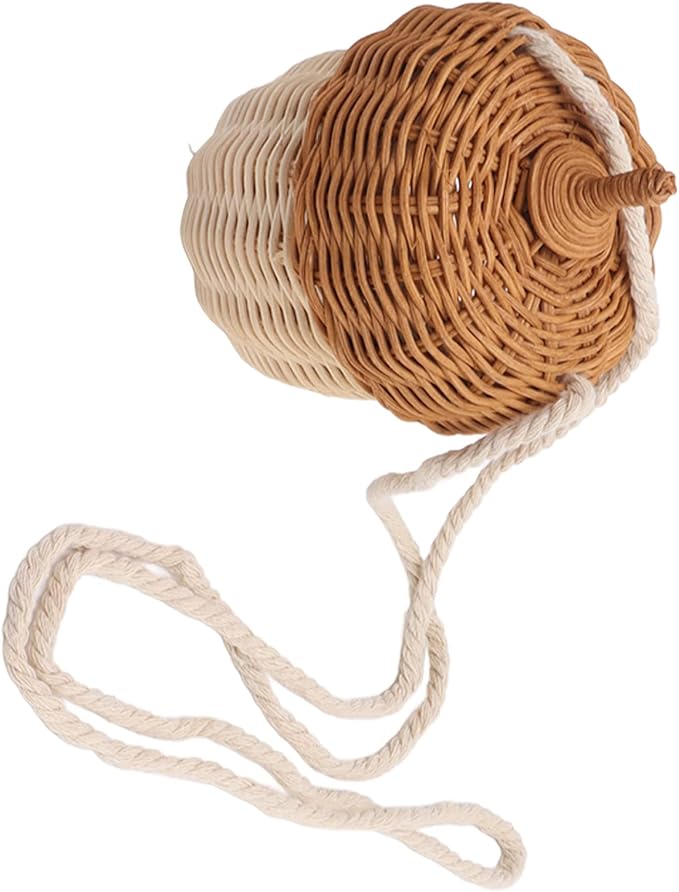 Rattan Storage Basket, Hand Woven Decorative Acorn Shaped Basket Bag Photography Props Decorative Basket for Boys Girls (Small Shoulder Bag)