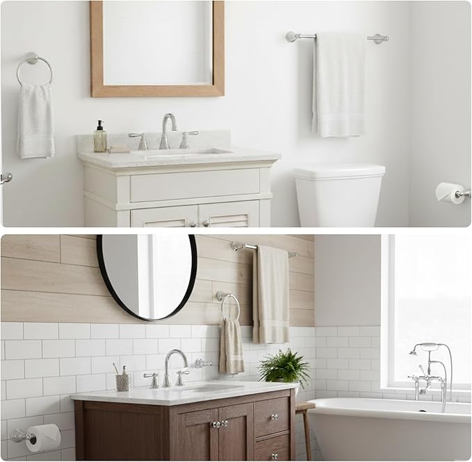3-Piece Bathroom Hardware Set, Polished Chrome Towel Bar, Toilet Paper Holder & Towel Ring – Rust-Resistant Bath Accessory Set for Modern Bathrooms, Easy Install, Heavy-Duty Wall Mount