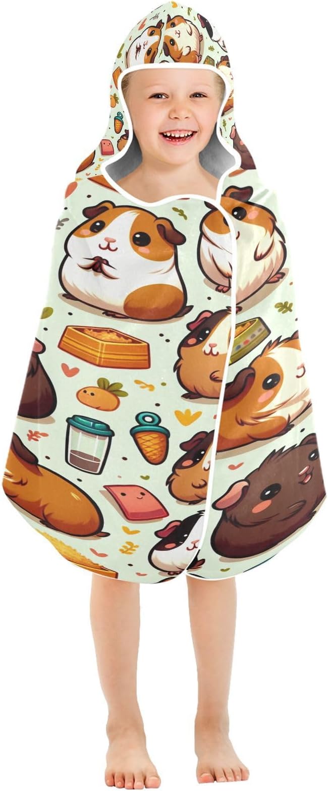 Hooded Beach Towel for Kids, Cute Guinea Pig Girls Boys Bath Towel Poncho, Super Soft & Absorbent Pool Towel, 50 x 23.5 Inches