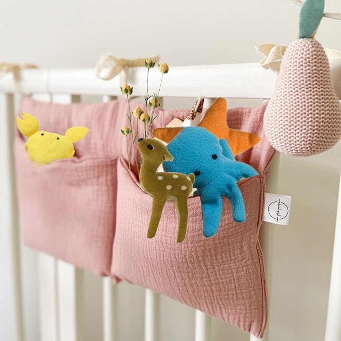 Eforcase 2PCS Baby Crib Organizer Cot Caddy Bed Storage Bag Hanging Pocket Diaper Nursery Organizer Bed Hanging Organizer Bag