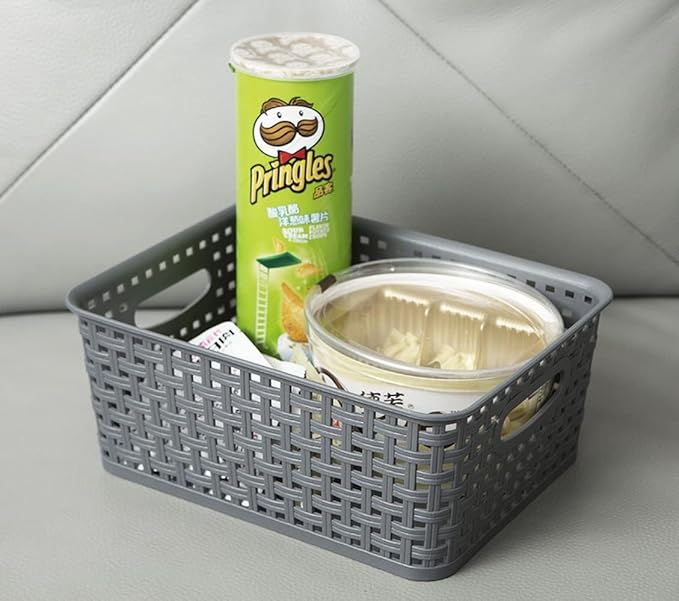Grey Plastic Weave Storage Basket, 12-Pack Woven Gray Basket Organizer for Kitchen Office Bathroom