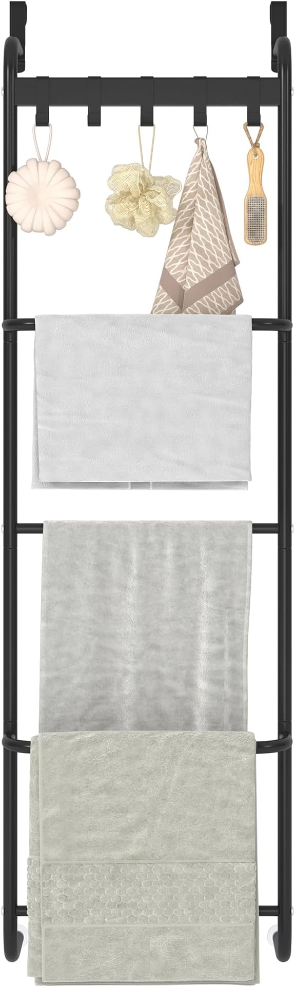 5 Tier Over The Door Towel Racks for Bathroom Wet Towel Drying Rack Clothing Storage Holder with Hooks (Black, 5 Tier)