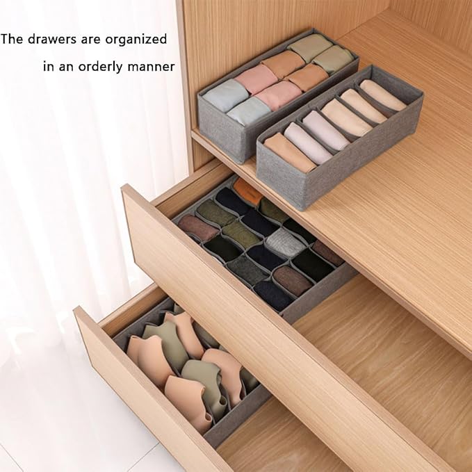 Underwear Organizer with Drawer Dividers, Foldable Fabric Dresser Closet Organizers Bins, Bedroom Cabinet Organization and Storage Box for Baby Clothes, Undies, Ties,Sock-Dark Grey (16cell)