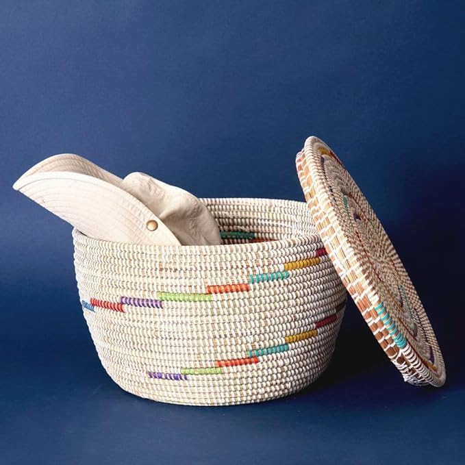 Medium Bowl Basket Rainbow Swirls