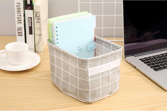 AARAINBOW 3 Packs Storage Basket Bins Canvas Mini Storage Cubes Storage Basket for Makeup, Toys Liners, Books Storage Baskets with Handles for Shelves & Desks(3 Gray)