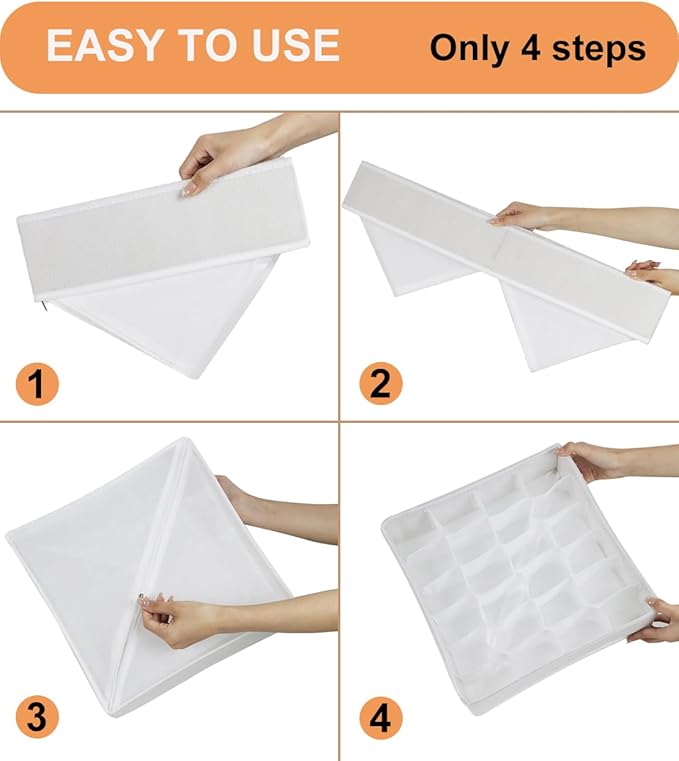8 Packs Underwear Drawer Organizer Clothes, Foldable Bra Drawer Organizer Bins, 90 Cells Fabric Clothes Organizer Drawer Dividers for Socks, Ties, Bras, Baby Clothes, Nursery, Clothing (White)