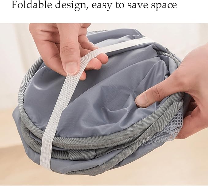 Mesh Laundry Hamper Basket, Sturdy 3 Compartments Laundry Basket, Foldable Pop up Laundry Hamper with Side Pocket for Laundry Room, Bathroom, Kids Room, College Dorm or Travel, White