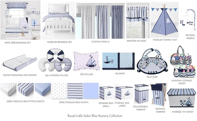 Bacati Little Sailor Nursery Fabric Storage Caddy with Handles, Blue