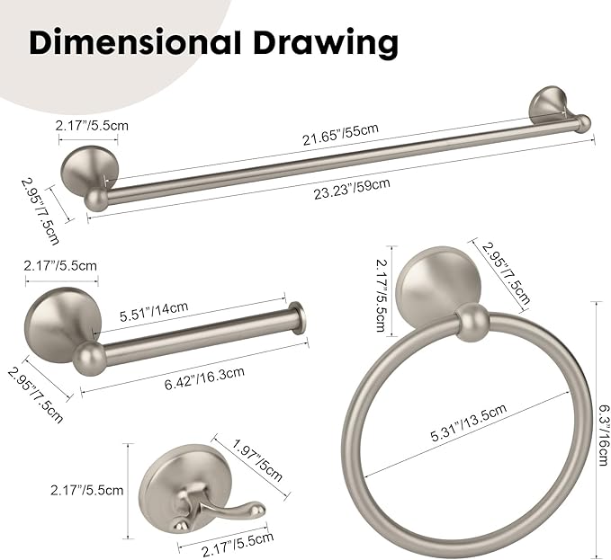 4 Piece Antique Bathroom Hardware Accessories Set Brushed Nickel,24 Inch Towel Bar Set,Towel Rack,Bathroom Towel Holder Set