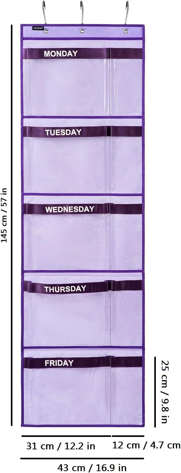 Weekly Kids Clothes Organizer Day of Week School Clothing Storage Monday to Friday Hanging Closet Organizer (Purple)