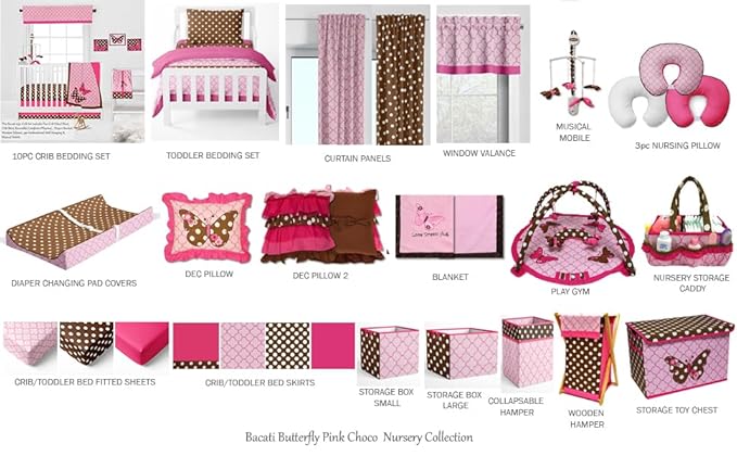Bacati - Large Storage Tote Butterflies Pink/Chocolate Girls 14 x 14 x 10 inches
