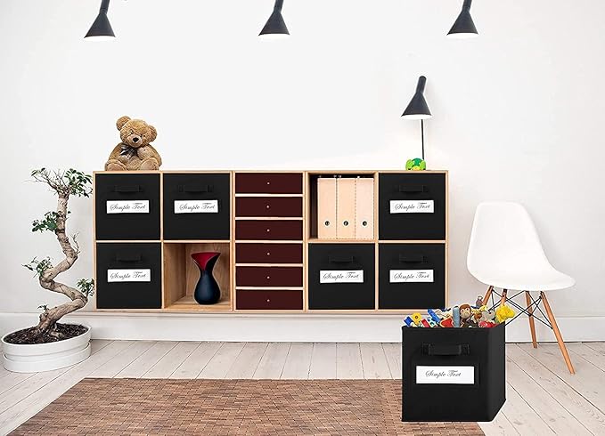 artsdi Fabric storage cubes (Set of 8) 11 Inch Cube Storage Bin, Cube storage with 8 Labels Window Cards & a Pen, Foldable cube organizer bins,11x11 Storage bin, Cubby Organizer Boxes, Black