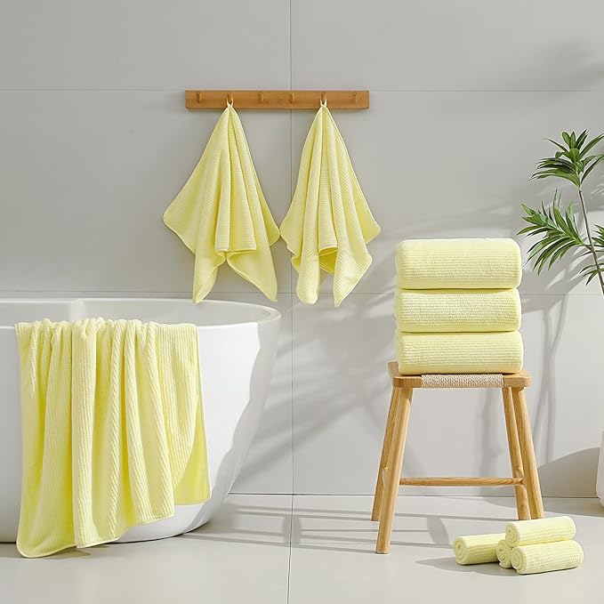 4 Piece Bath Towel Set 35"x70"Oversized Bath Towel for Bathroom Ultra Soft Fluffy Extra Large Bath Sheet Luxury Premium Bathroom Towel Highly Absorbent Quick Dry Shower Towel for Hotel Spa,Yellow