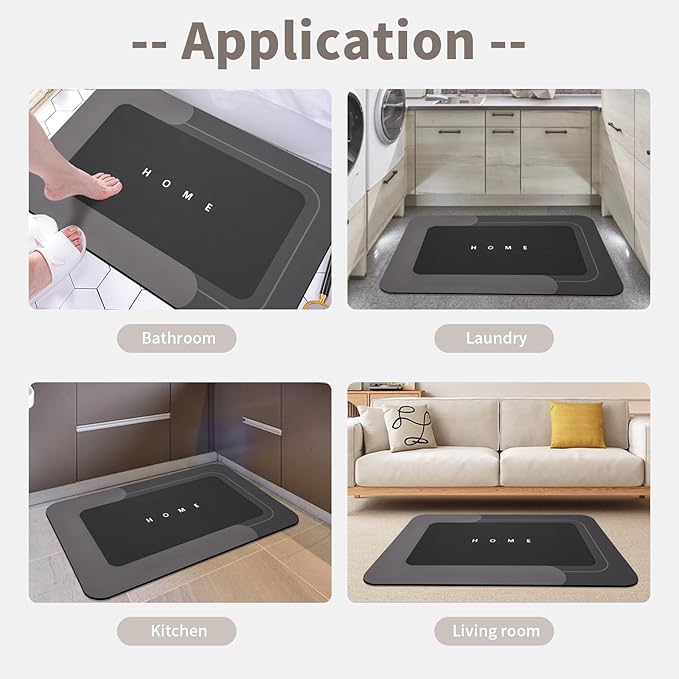 Housego Absorbent Bath Mat Magic Rug, Quick Drying Mat Magic Bath Mat Non-Slip Floor Rug Rubber Backed for Bathroom Kitchen Shower Sink, Water Absorbent (1PC, 15.7''x23.6'', Black)