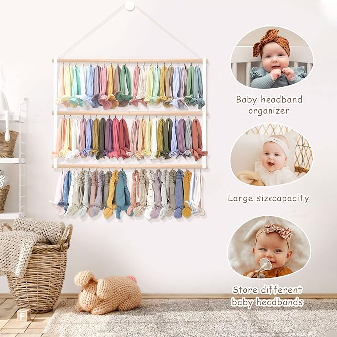 POVETIRE Headband Holder Head Bands Organizer for Girls Hair Bows Hanging Baby Headbands Hair Accessories Organizer Storage Wall Hanging Decor for Newborn Infant Toddlers Kids