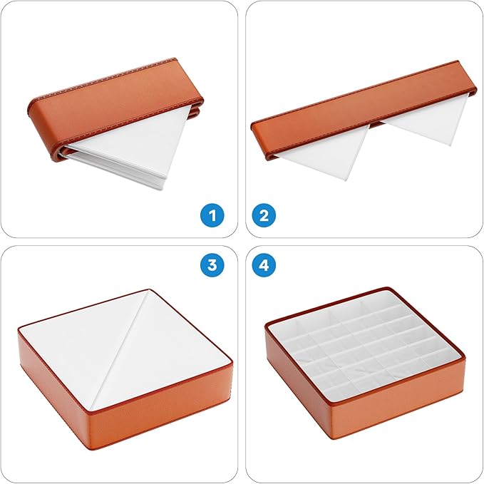 Fashion Leather Sock Underwear Drawer Organizer clothes, Closet Dividers,64 Cell (16+24+24) Foldable Leather Storage Box for Panties, Ties, Accessories(3 Pack)
