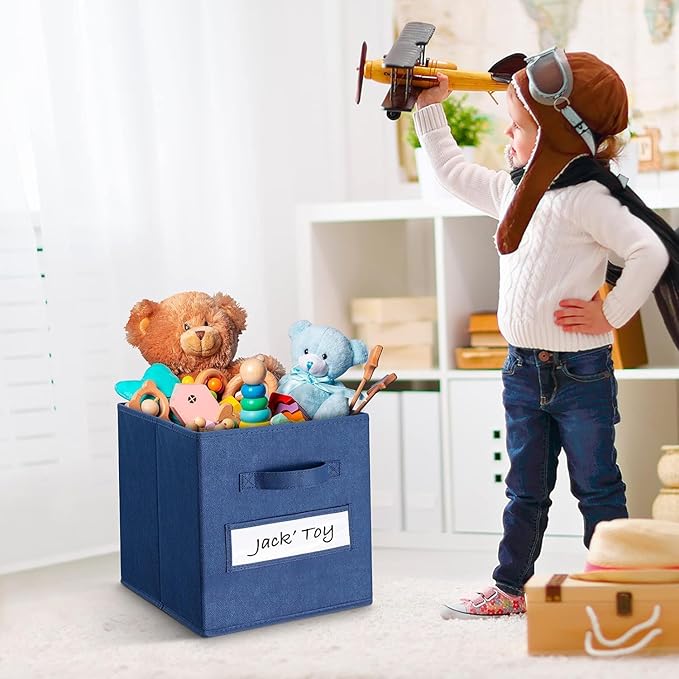 artsdi Fabric storage cubes (Set of 8) 11 Inch Cube Storage Bin, Cube storage with 8 Labels Window Cards & a Pen, Foldable cube organizer bins,11x11 Storage bin, Cubby Organizer Boxes, Navy Blue