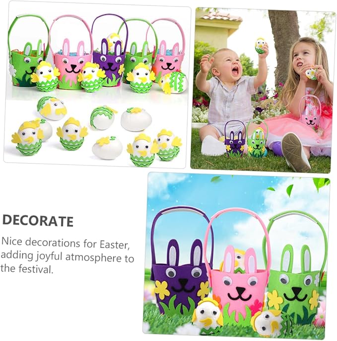 OSOLADY 3Pcs Easter Egg Basket Adorable Bunny Felt Baskets for Egg Hunts and Festival Decorations Fabric for Boy Girl and Family Fun
