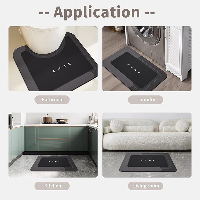 2PCS Absorbent Bath Mat Magic Rug Sets, Quick Drying Bath Mat Non-Slip Floor Rug Rubber Backed for Bathroom Kitchen Shower Sink, Water Absorbent (19.7''x23.6''+19.7''x31.9'', Black)