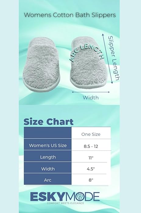 ESKYMODE Womens Cotton Bath Slippers, Terry Cloth Spa Slippers for Women