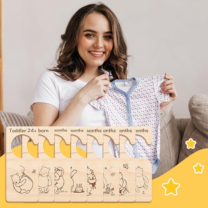8PCS Winnie Baby Closet Divider -Winnie Nursery Decor Wardrobe Baby Closet Organizer,Daisy Design Nursery Decor Clothes Hanger Dividers for Sorting 8 from Newborn to 24+ Months