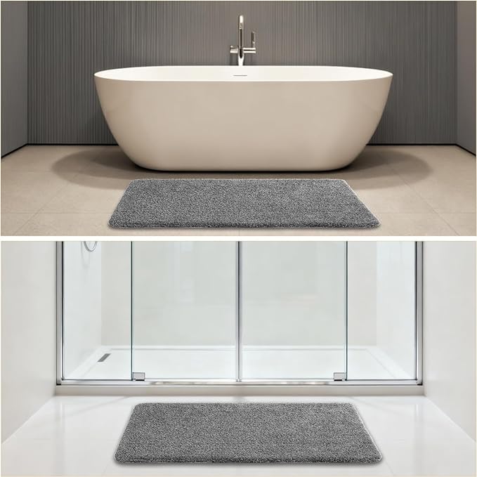 Gray Bathroom Rugs 24"x48" – Long Plush Non-Slip Bath Mat, Absorbent & Washable Microfiber Runner Rug – Perfect for Tub, Sink, or Washroom