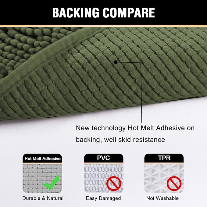 H.VERSAILTEX Bath Mat Bathroom Rug Bath Rugs for Bathroom Non Slip Bath Mats Extra Thick Chenille Rug 17" x 24" Absorbent Soft Shaggy Washable Dry Fast Plush Rugs for Bathtubs - Loden