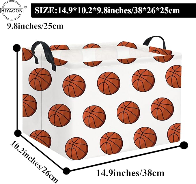 HIYAGON Rectangular Basketball Basket Kids Baby Nursery Storage Basket for Boys Football Room Decor Cute Toy Storage Organizer Bins Bedroom(Basketballs)