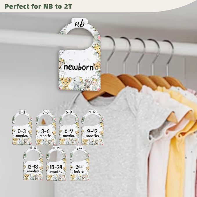 Jungle Animals Baby Closets Organizer, Nursery Closets Dividers for Newborn to 24 Months, Greenery Hangers with Double Size Dividers