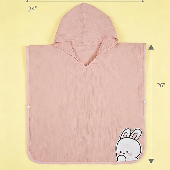Hooded Towel for Kids 100% Cotton Bath Towel Toddler Beach Essentials with Animal Design 2-6Years (Pink, Small)