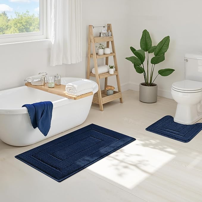 GRANNY SAYS Long Bathroom Rug Mat, Bath Mats Non-Slip, Super Soft & Water Absorbent, Large Bath Rugs, Machine Wash Dry, Bathroom Runner Rugs for Floor, Tub and Shower, 24" x 48" Navy Blue