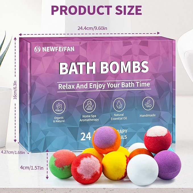 Bath Bombs Birthday Gifts for Women & Men, 24-Pack Easter Basket Stuffers for Teens, Aromatherapy Bubble Bath, Handmade Natural & Organic, Spa Relaxing Gifts for Wife Girlfriend Coworkers