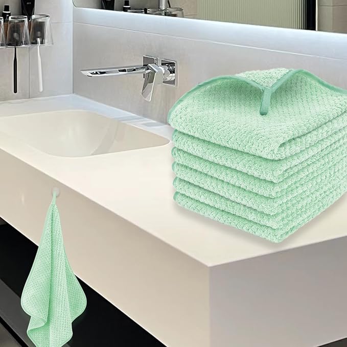 6 Pack Washcloth Set, Waffle Washcloth Towels Set, Microfiber Super Soft Highly Absorbent, Sturdy Quick Drying Towels for Bathroom, Gym, Sports, Yoga, Green