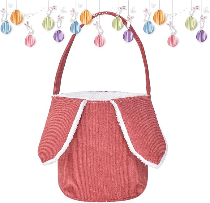 Bunny Egg Hunt Easter Bucket Plush | Easter Bucket Bags With Rabbit Ears,Bunny Ears Baskets For Kids,Easter Bunny Basket,Candy Storage Decorations With Rabbit Ears For Boys Girls