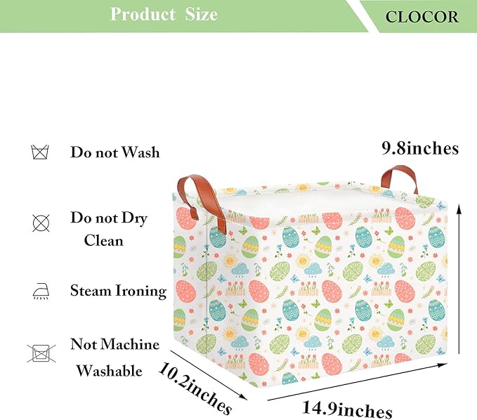 CLOCOR Easter Eggs Basket Empty,Rectangular Easter Gift Basket for Boys and Girls,Kids Toys Storage Bin,Baby Room Decor(Tiny Flowers Easter Basket)