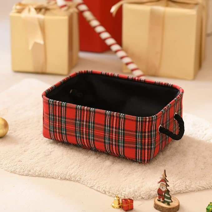 INough Christmas Baskets for Gifts Empty Red Gift Bag Low Basket Holiday Gift Baskets Empty Striped Toy Bins Ornaments Storage Organizer for Baby Room, Kids Nursery, Home Holiday Decor