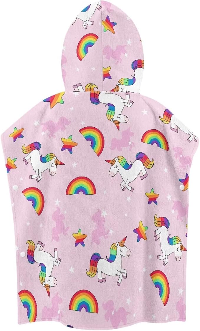Kids Hooded Bath Towel Rainbow Unicorn Soft Towel Highly Absorbent Kids Hooded Beach Bath Towel for Boy Girl Shower Beach Pool