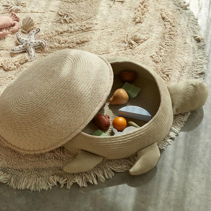 Lorena Canals Basket for Kids Mama Turtle. Olive Ivory Natural. Size: 7" x 2' 3" x 1' 6"