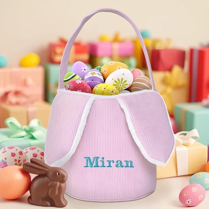 Easter Basket, Touber Easter Bunny Basket, Personalized Easter Baskets for Kids, Easter Gifts Basket for Girls Baby Children - Bunny Ear Pink
