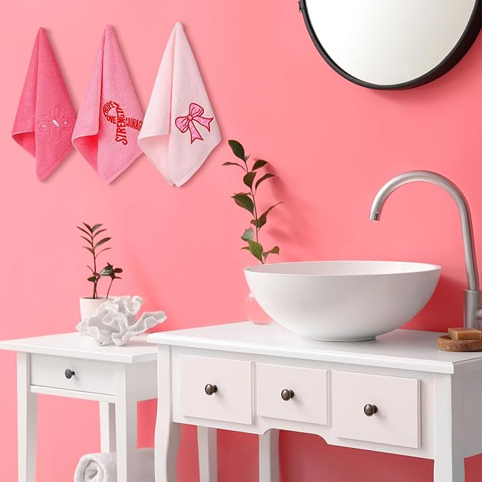 3 Pack Breast Cancer Awareness Gifts Hand Towels 13.4 x 29.2 Inch Cotton Embroidered Faith Hope Love Strength Bathroom Towel Absorbent Dish Tea Towels for Kitchen Decor