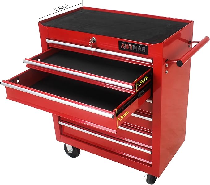 7 Drawers Rolling Tool Chest Cart ,24.2*12.9*29.9"Tool Storage Cabinet With 4 Wheels.Portable Tool Cabinet Trolley With Locking System and Drawer Liners.Tool Storage Cart for Garage,Workshop