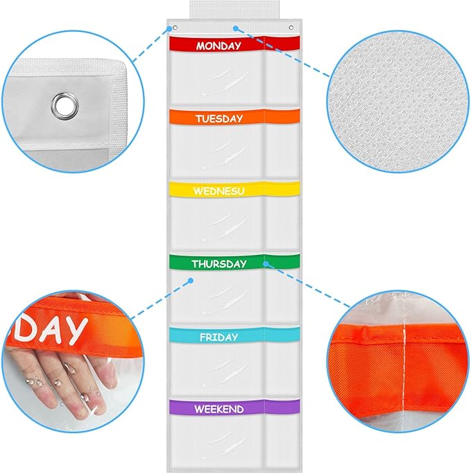 ABCKEY Rainbow Weekly Kids Clothes Organizer for Daily Activity,Portable Kids Clothes Storage White (White)