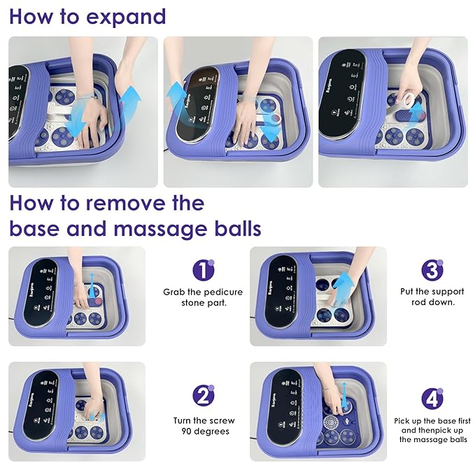 Foot Spa Electric Rotary Massage, Collapsible Foot Bath with Heat, Bubble Jets,Temp Control, and 24 Motorized Shiatsu Massage Balls, Pedicure Foot Spa for Feet Relaxation (Blue)