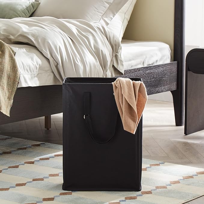 TECHMILLY Slim Laundry Hamper with Adjustable Long Handles, 45L Small Laundry Baskets with Mesh Top, Narrow Dirty Clothes Hamper for Bedroom, Closet, and Bathroom - Black