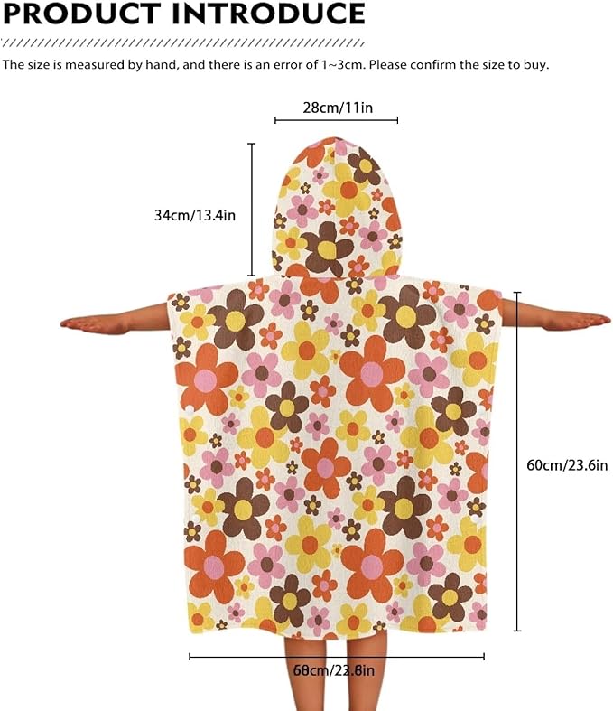 Hooded Beach Towel for Kids Colored Flowers Large Towel Wrap Baby Stuff Baby Bath Shower Decorations for Boys Girls