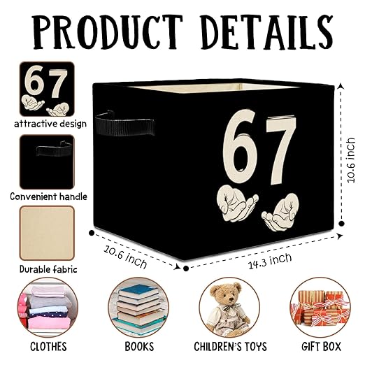 Black and White Funny 6 7 Meme Storage Bins Box with Handles, Hand Holding Number Six Seven Laundry Basket Hamper Collapsible Clothes Toys Organizer for Kids Boys Girls Room Nursery